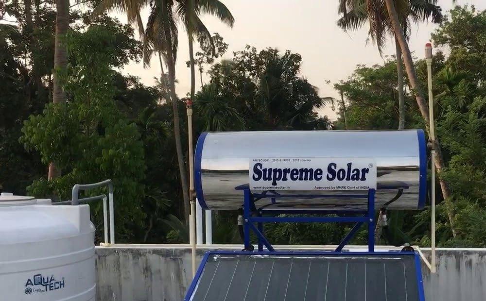 A solar water heater installed by SEDNA on a Kerala rooftop